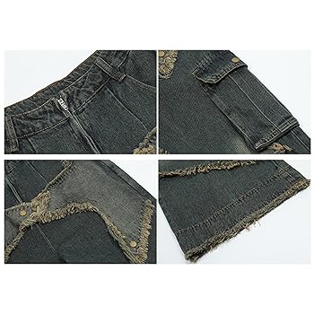 CzooM Women's Vintage Baggy Jeans with Patchwork High Waist